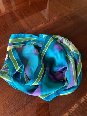 Vibrant Teal & Purple Women's Silk Scarf 7” x 52” hand rolled edges